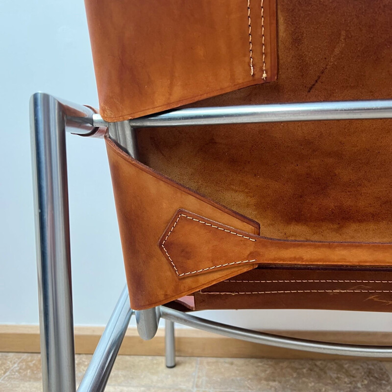 Pair of vintage leather and metal armchairs by Martin Visser, Netherlands 1960