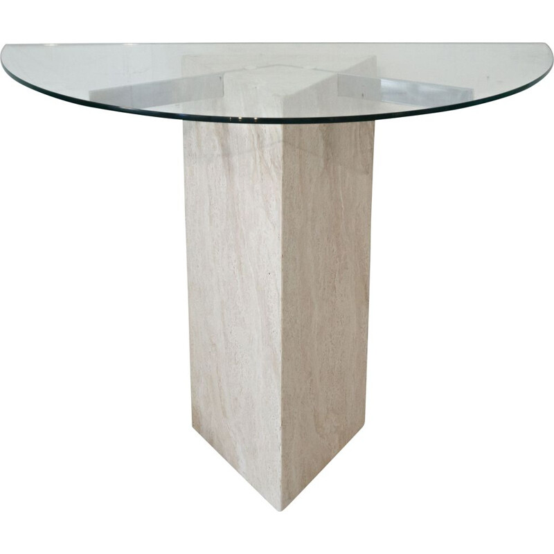 Vintage travertine and glass console