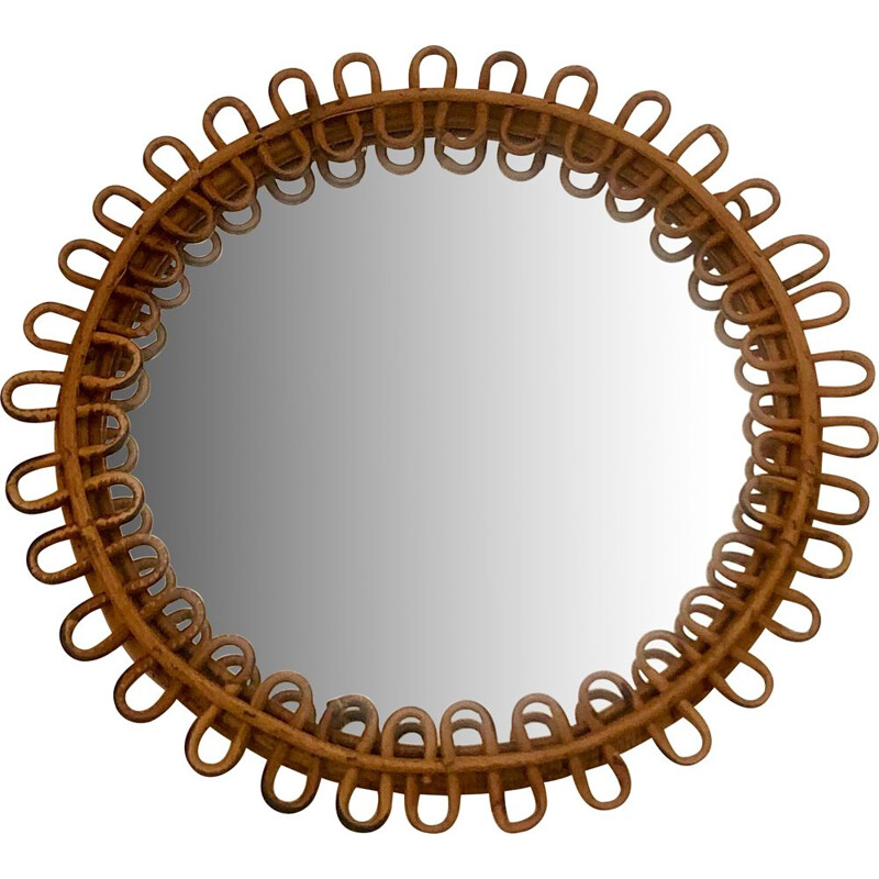 Vintage round mirror in rattan by Franco Albini, Italy 1960