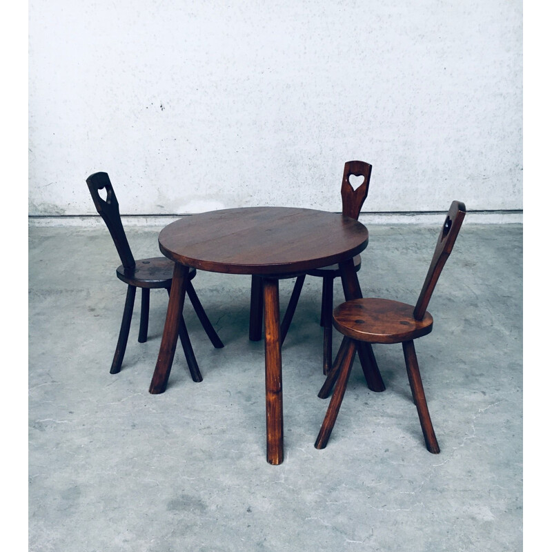 Juego de comedor artesanal de roble macizo, Francia 1940