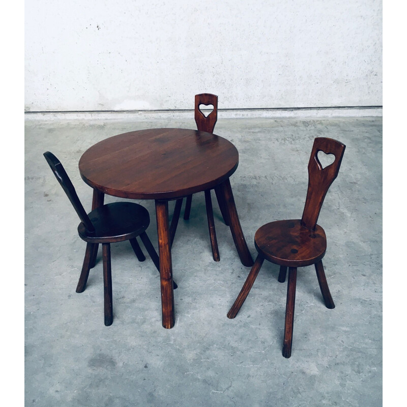 Handcrafted vintage oak dining set, France 1940