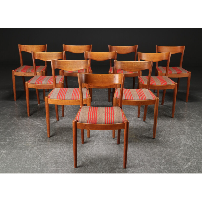 Set of 10 Scandinavian dining chairs in oak, Ib KOFOD LARSEN - 1950s