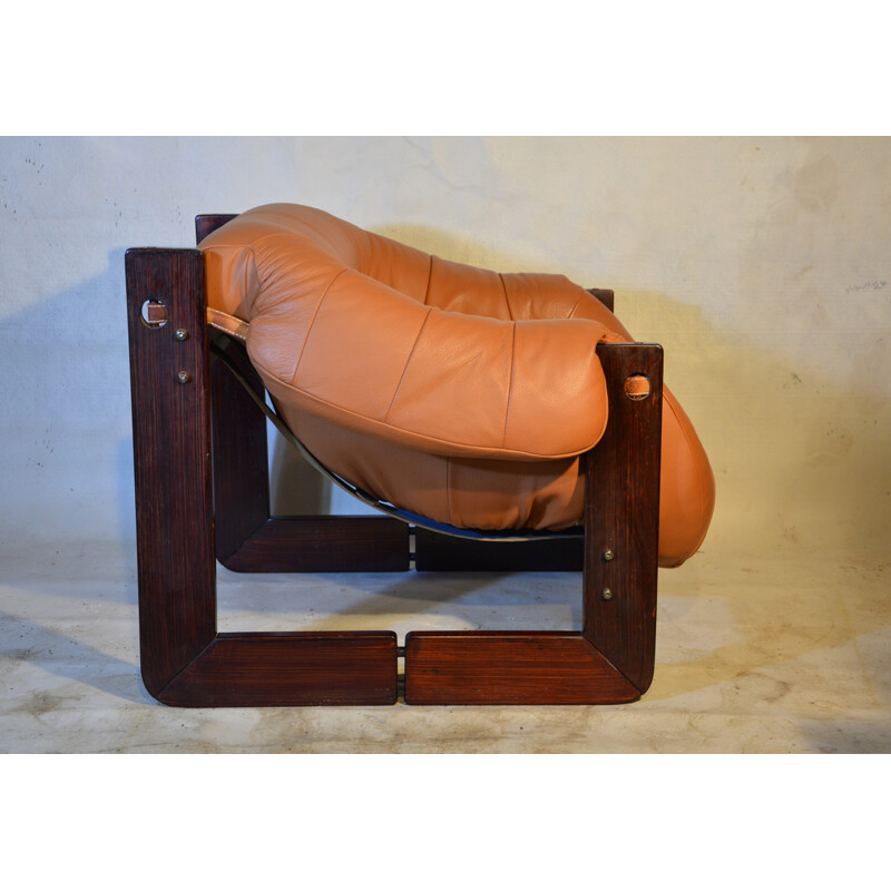 Pair of armchairs in leather and rosewood, Percival LAFER - 1960s