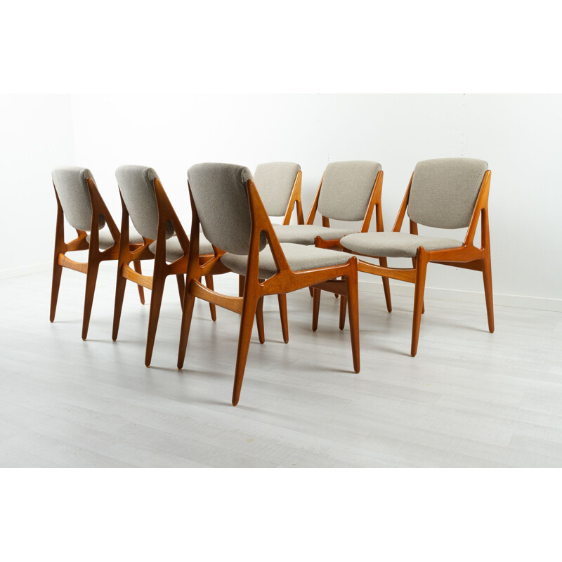 Set of 6 Danish vintage teak dining chairs model Ella by Arne Vodder, 1960s