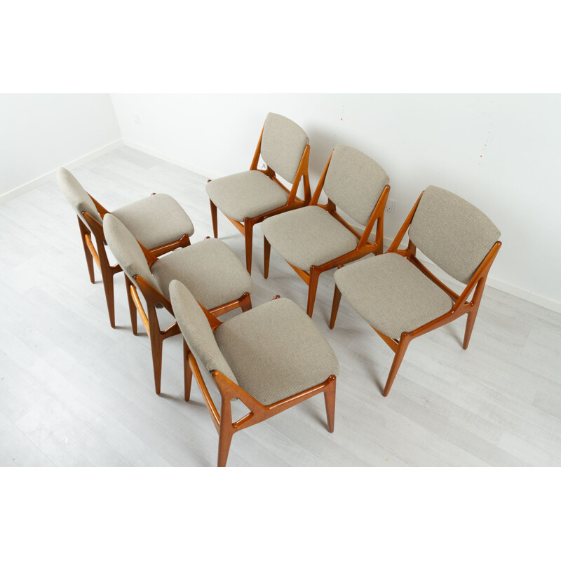 Conjunto de 6 cadeiras de teca dinamarquesas vintage modelo Ella de Arne Vodder, 1960