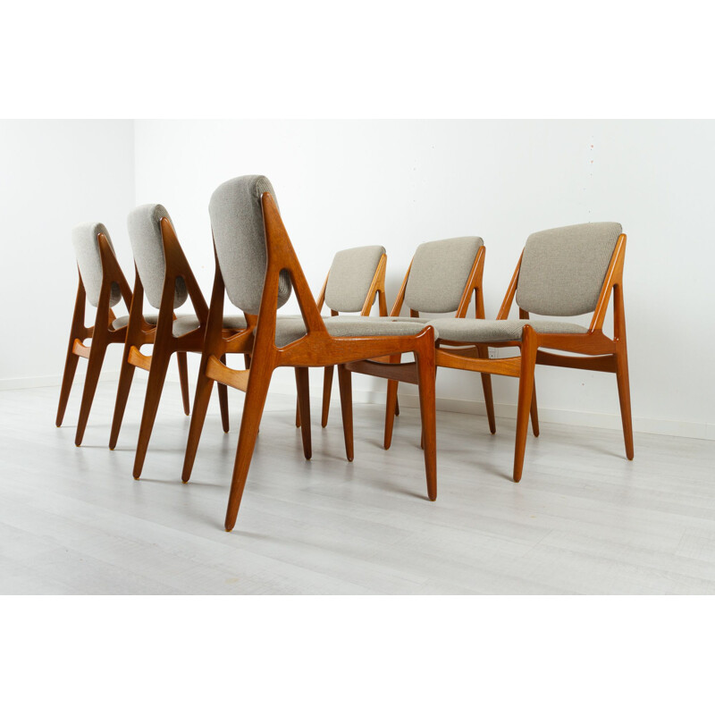 Ensemble de 6 chaises danoises vintage en teck modèle Ella par Arne Vodder, 1960