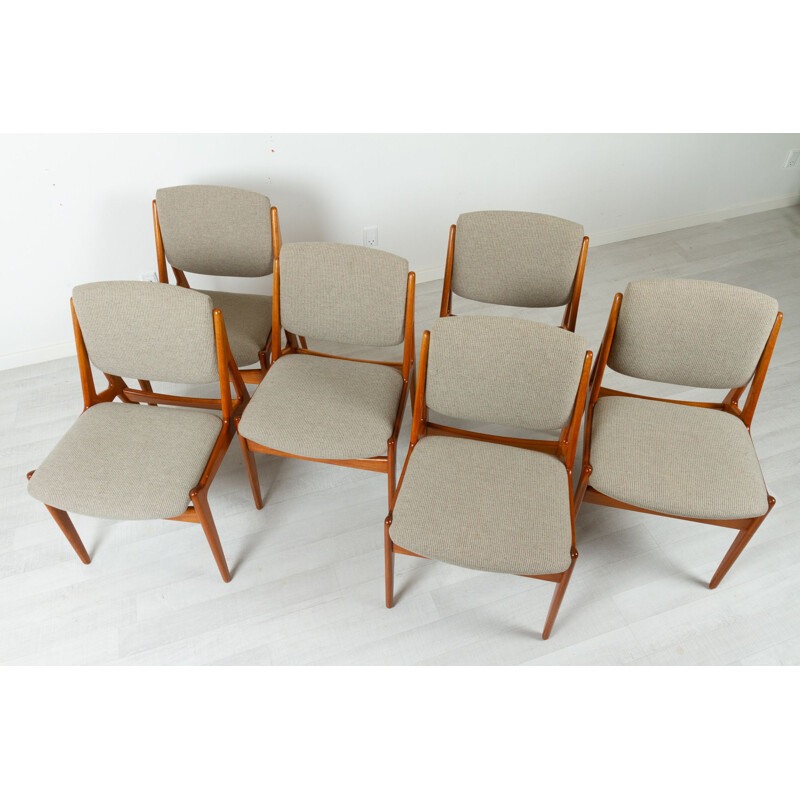 Conjunto de 6 cadeiras de teca dinamarquesas vintage modelo Ella de Arne Vodder, 1960