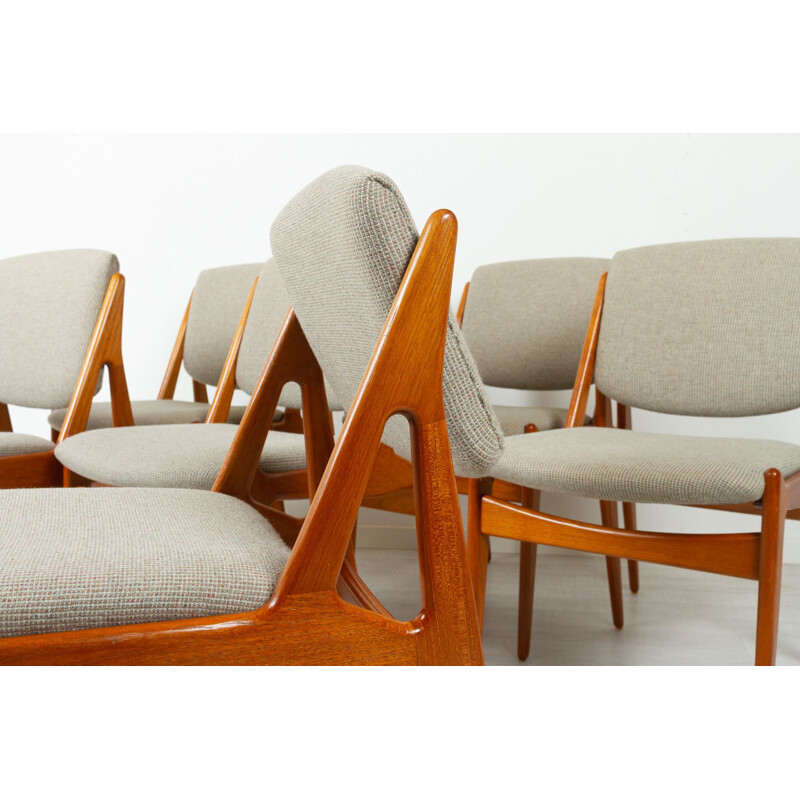 Conjunto de 6 cadeiras de teca dinamarquesas vintage modelo Ella de Arne Vodder, 1960