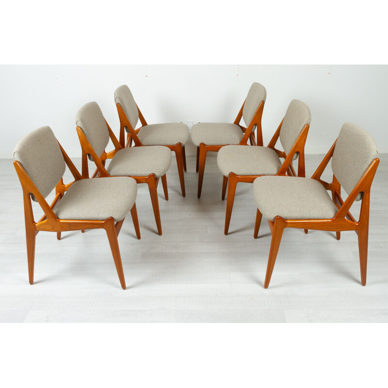 Ensemble de 6 chaises danoises vintage en teck modèle Ella par Arne Vodder, 1960