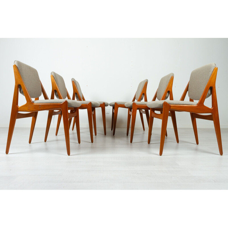Set of 6 Danish vintage teak dining chairs model Ella by Arne Vodder, 1960s