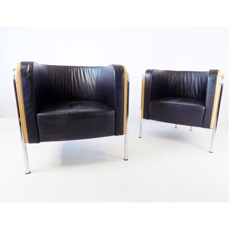 Pair of vintage Thonet S 3001 leather club armchairs by Christoph Zschocke