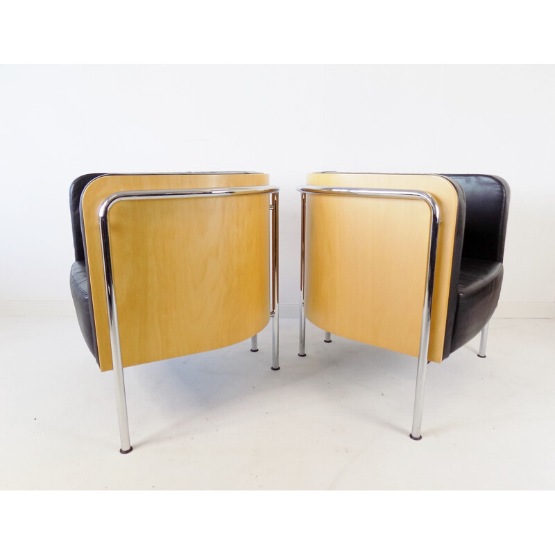 Pair of vintage Thonet S 3001 leather club armchairs by Christoph Zschocke