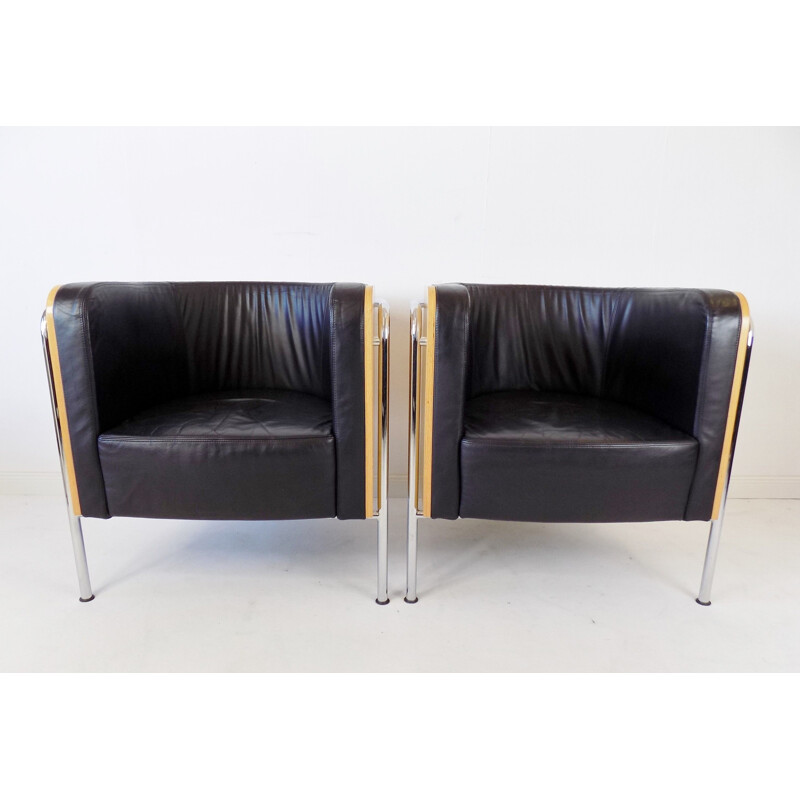 Pair of vintage Thonet S 3001 leather club armchairs by Christoph Zschocke