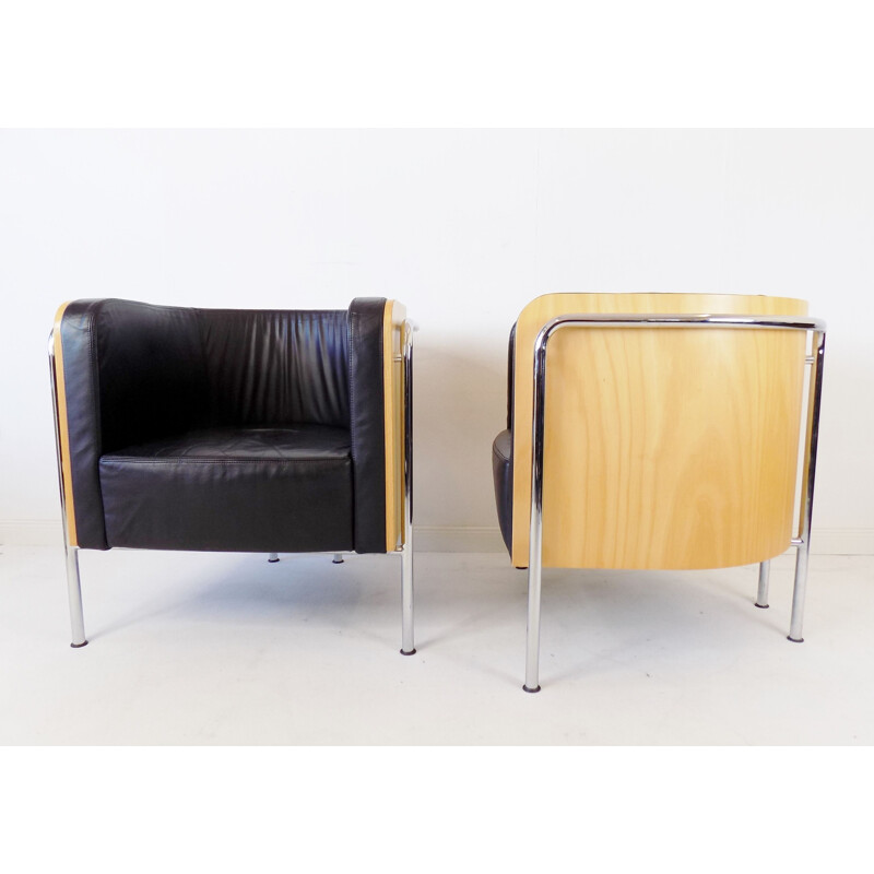 Pair of vintage Thonet S 3001 leather club armchairs by Christoph Zschocke