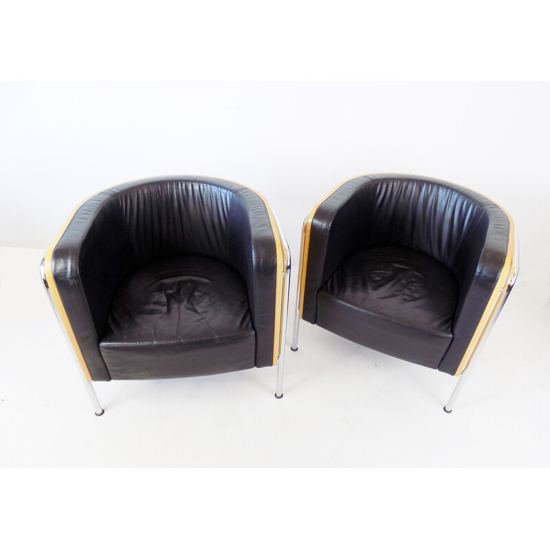 Paire de fauteuils club vintage Thonet S 3001 en cuir par Christoph Zschocke