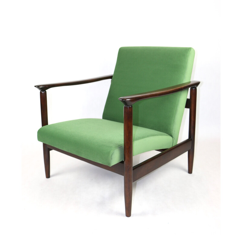 Gfm-142 vintage fauteuil in lichtgroen fluweel van Edmund Homa, 1970