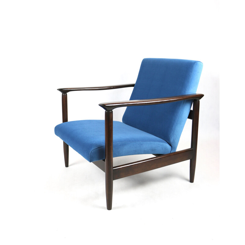 Gfm-142 sillón vintage de terciopelo azul marino de Edmund Homa, 1970