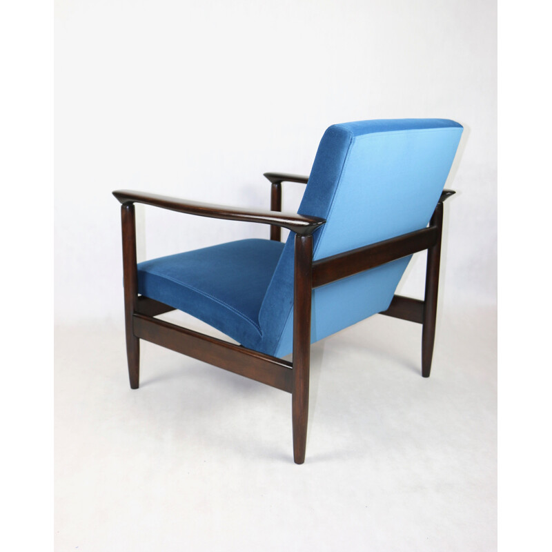 Vintage blue marine velvet Gfm-142 armchair by Edmund Homa, 1970s