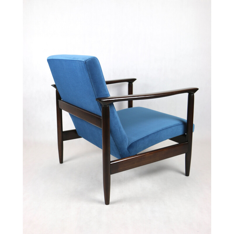 Vintage blue marine velvet Gfm-142 armchair by Edmund Homa, 1970s
