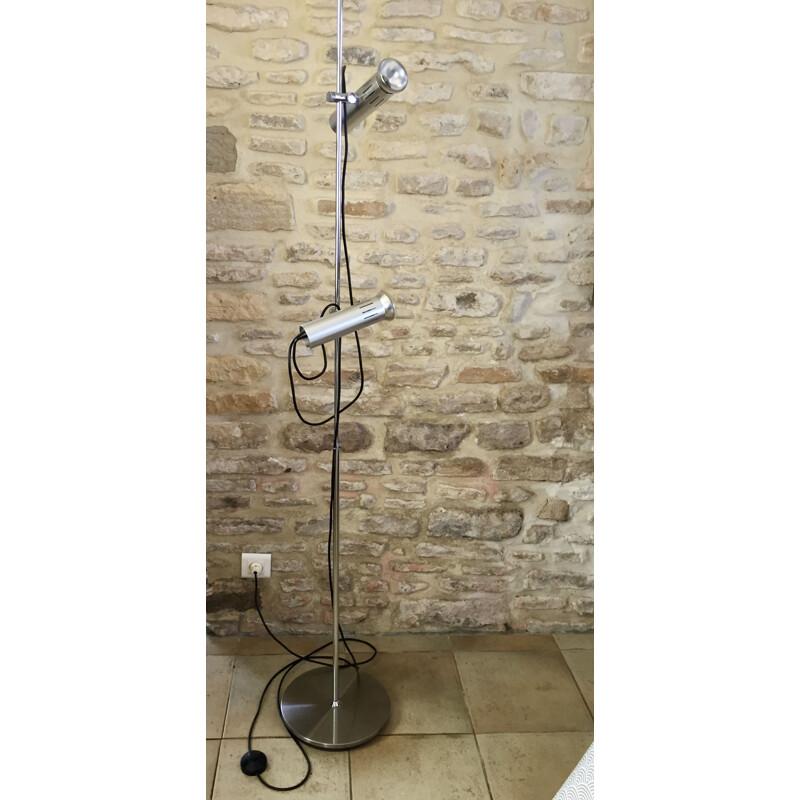 Lampada da terra vintage a 2 spot in metallo di Alain Richard per Disderot