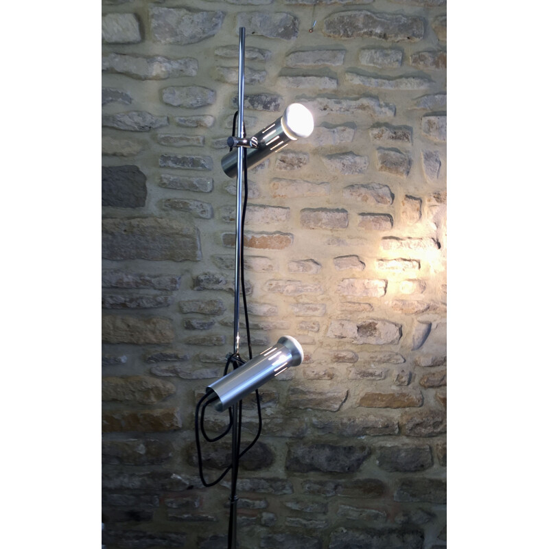 Lámpara de pie vintage con 2 focos de metal de Alain Richard para Disderot