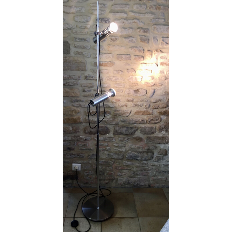 Lámpara de pie vintage con 2 focos de metal de Alain Richard para Disderot