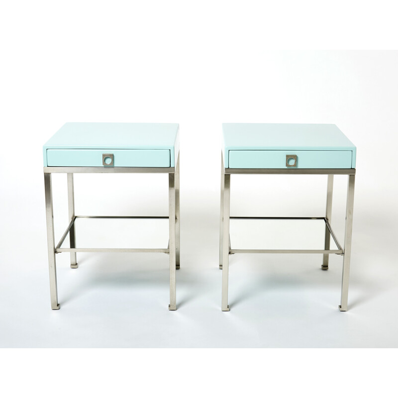 Pair of vintage steel bedside tables by Guy Lefevre for Maison Jansen, 1970