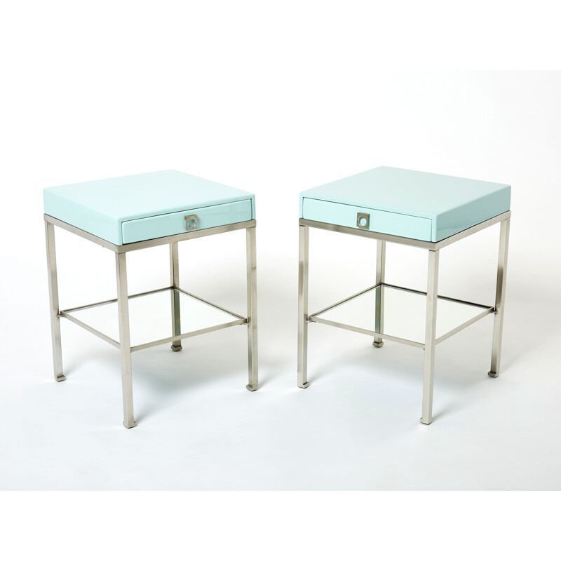 Pair of vintage steel bedside tables by Guy Lefevre for Maison Jansen, 1970