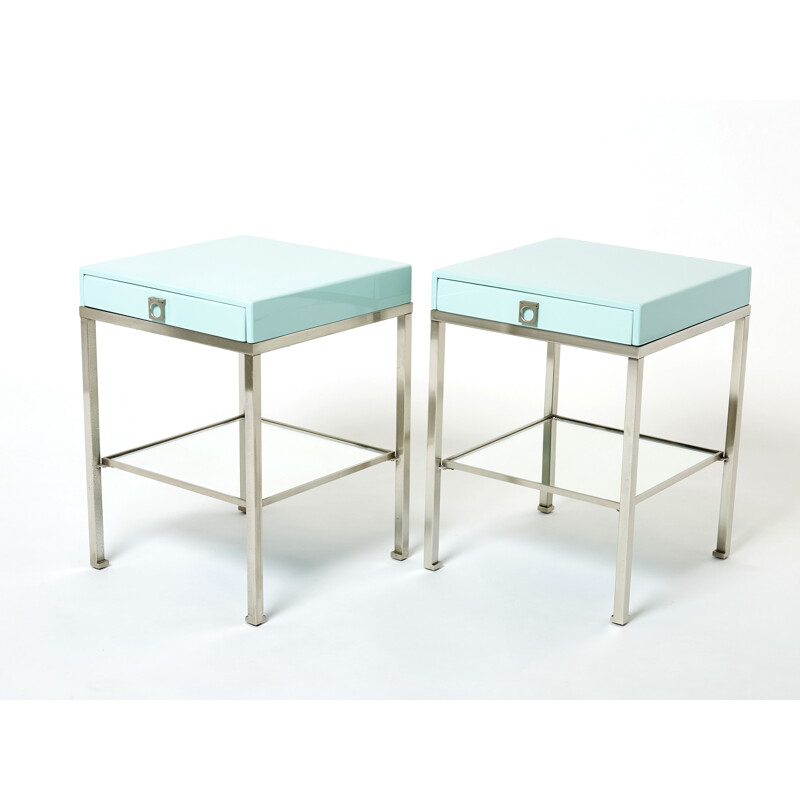 Pair of vintage steel bedside tables by Guy Lefevre for Maison Jansen, 1970