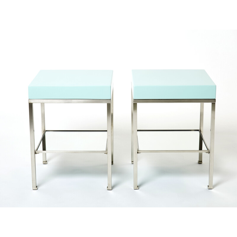 Pair of vintage steel bedside tables by Guy Lefevre for Maison Jansen, 1970
