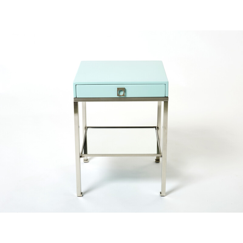 Pair of vintage steel bedside tables by Guy Lefevre for Maison Jansen, 1970