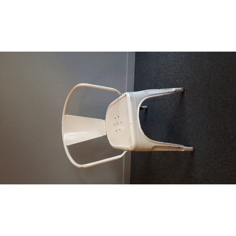 Fauteuil Tolix vintage en métal laqué blanc, Xavier PAUCHARD - 1960