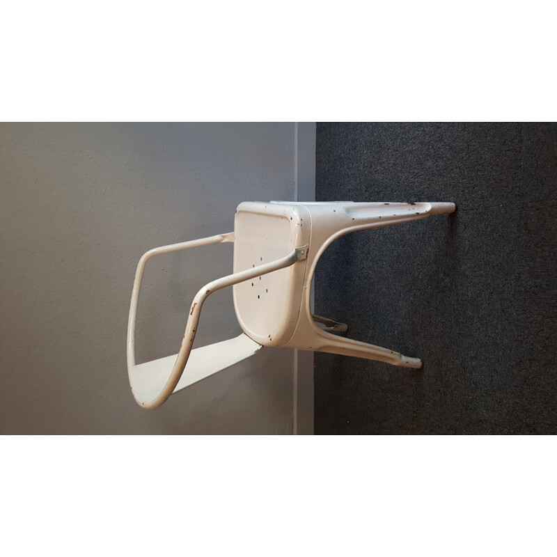 Fauteuil Tolix vintage en métal laqué blanc, Xavier PAUCHARD - 1960