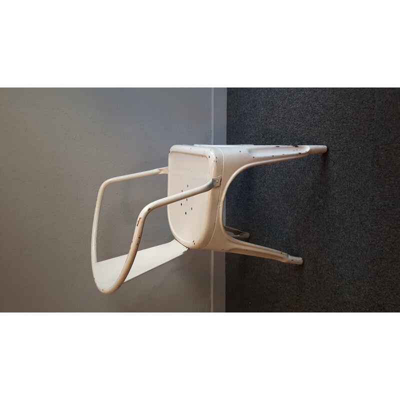 Mid century Tolix chair in white lacquered metal, Xavier PAUCHARD - 1960s