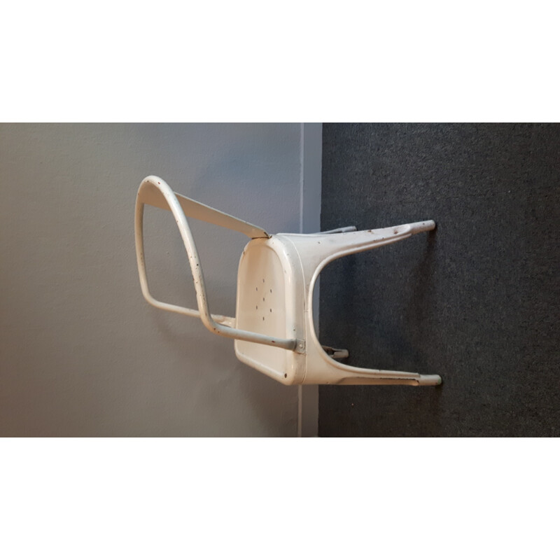 Mid century Tolix chair in white lacquered metal, Xavier PAUCHARD - 1960s