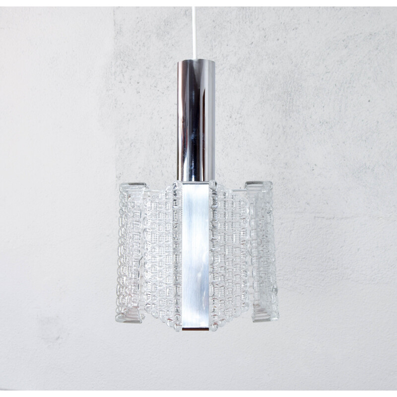 Mid century Drum textured glass chandelier by Kaiser Leuchten, Germany 1960s