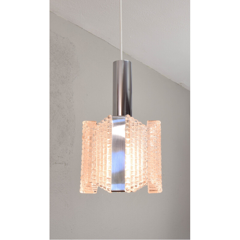 Mid century Drum textured glass chandelier by Kaiser Leuchten, Germany 1960s