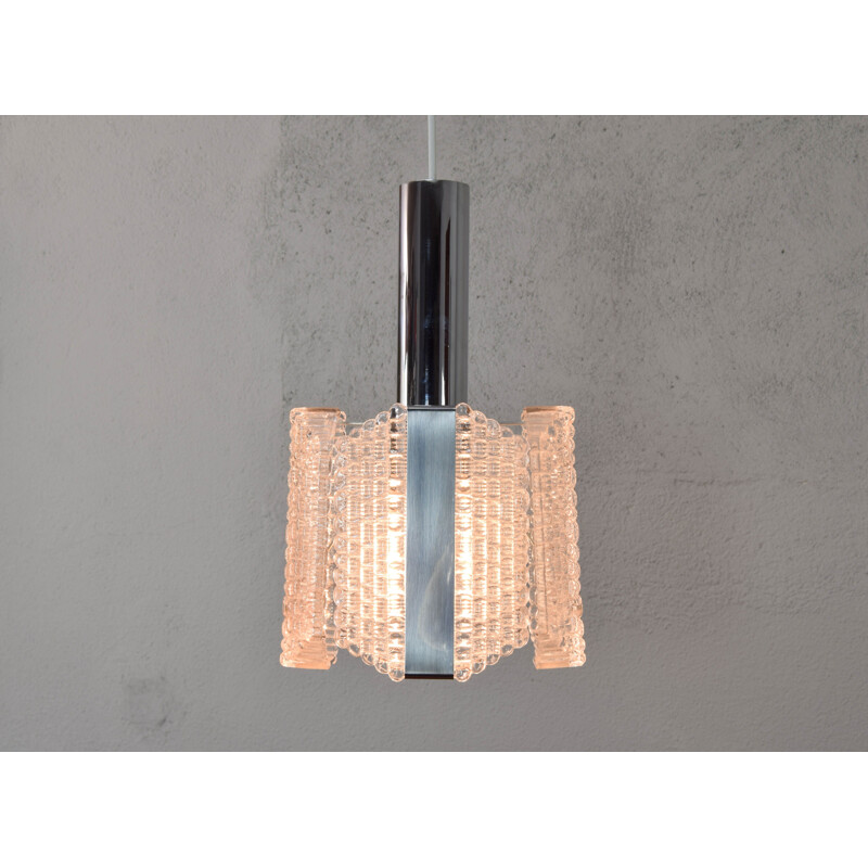 Mid century Drum textured glass chandelier by Kaiser Leuchten, Germany 1960s