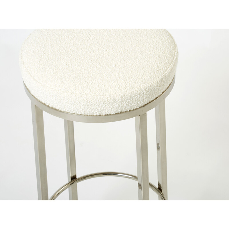 Lot de 3 tabourets de bar vintage en acier et laine bouclé de Jean-Claude Mahey pour Romeo Paris, 1970