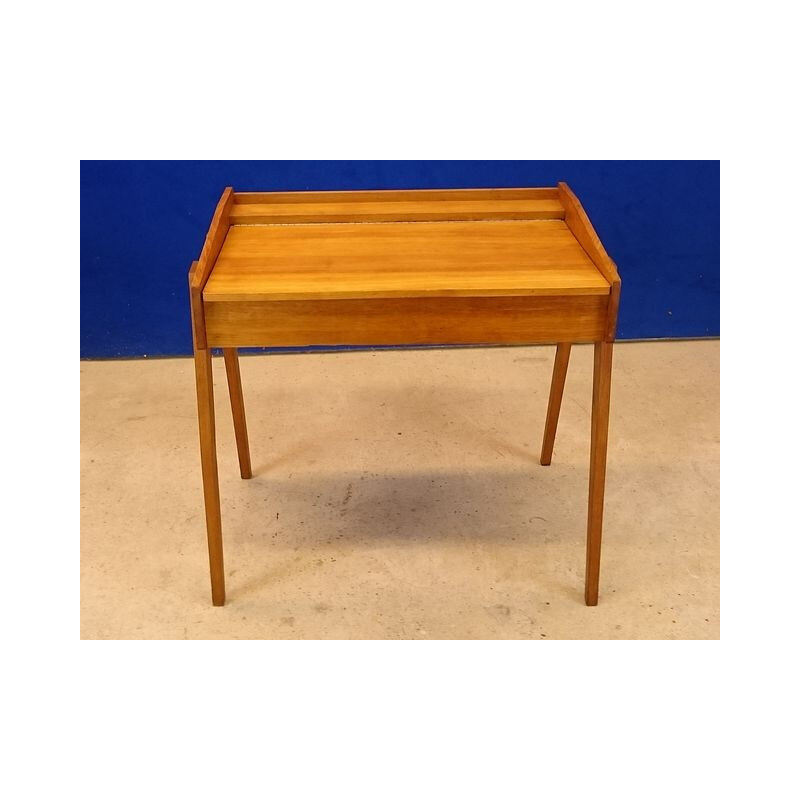 Vintage small desk in light oak with trunk - 1950s