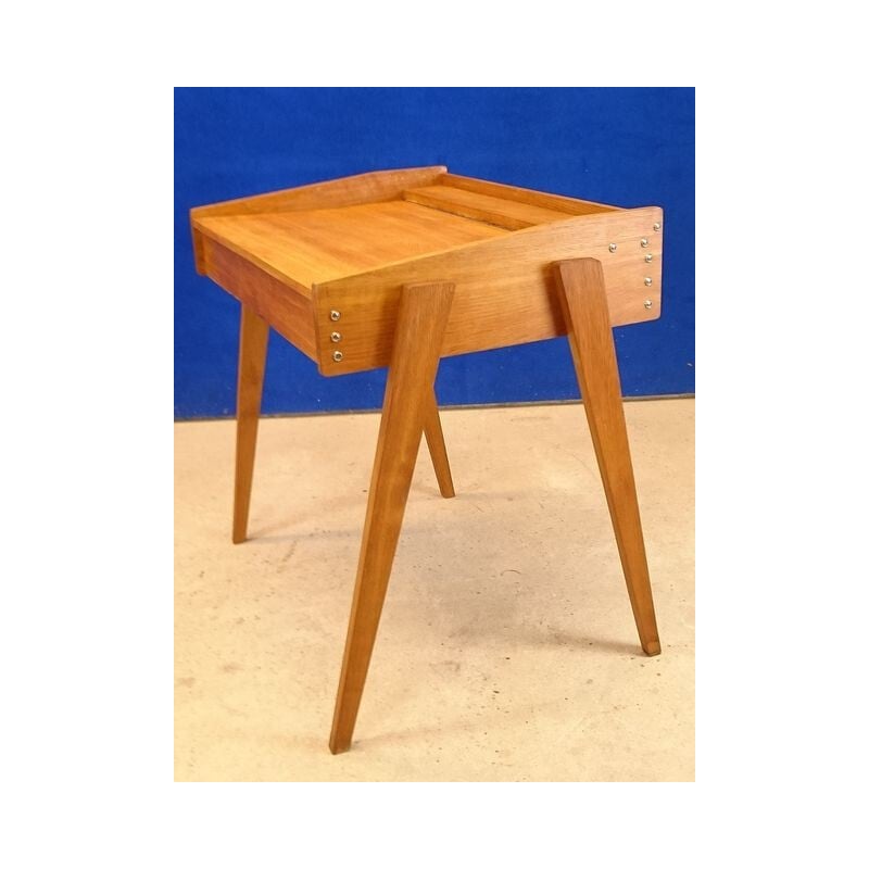 Vintage small desk in light oak with trunk - 1950s