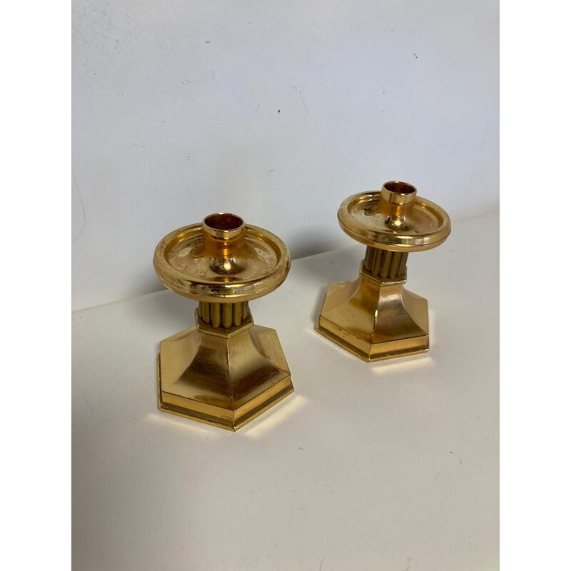 Ein Paar Vintage-Kerzenhalter aus vergoldeter Bronze von Nagel