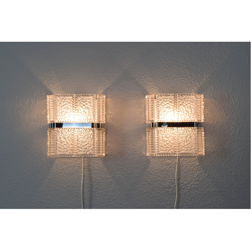 Pair of mid century crystal wall lamps by Kaiser Leuchten, Germany 1960