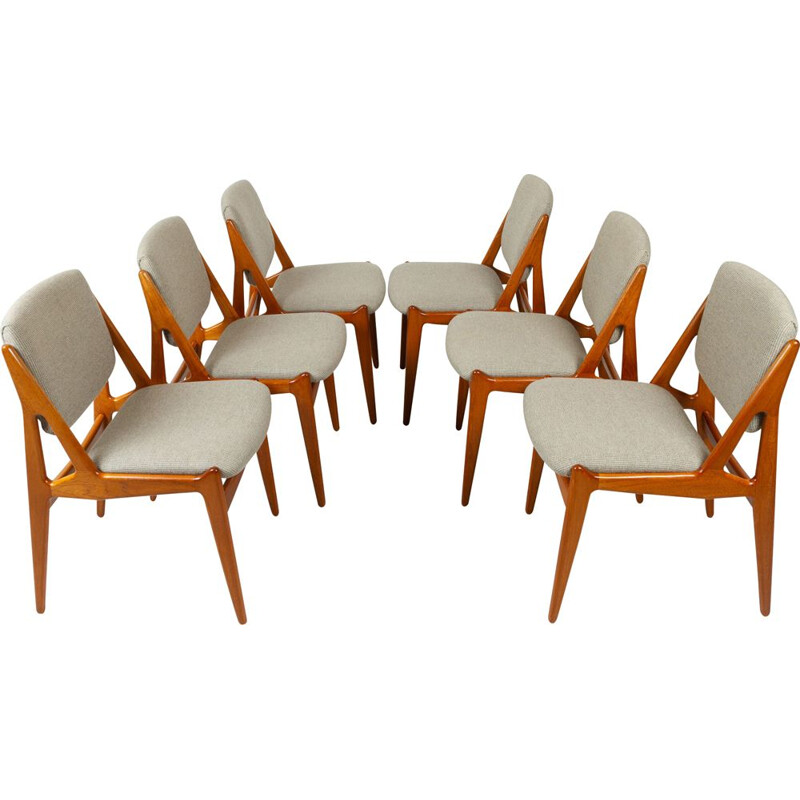 Set of 6 Danish vintage teak dining chairs model Ella by Arne Vodder, 1960s