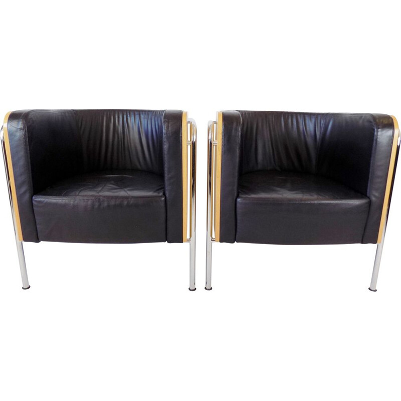 Pair of vintage Thonet S 3001 leather club armchairs by Christoph Zschocke