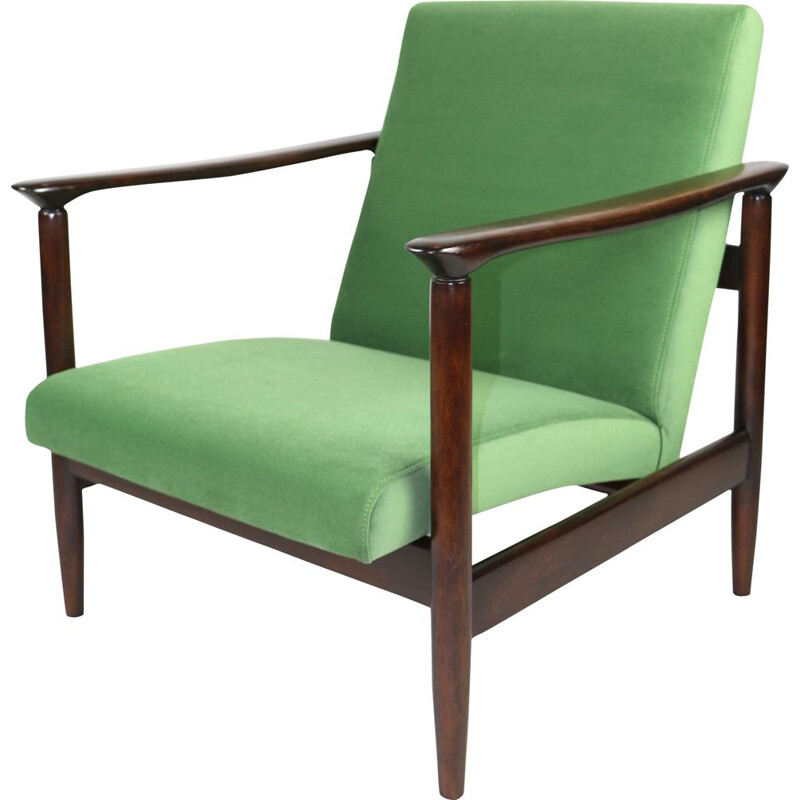 Vintage light green velvet Gfm-142 armchair by Edmund Homa, 1970s