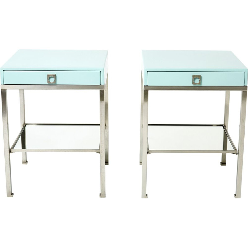 Pair of vintage steel bedside tables by Guy Lefevre for Maison Jansen, 1970