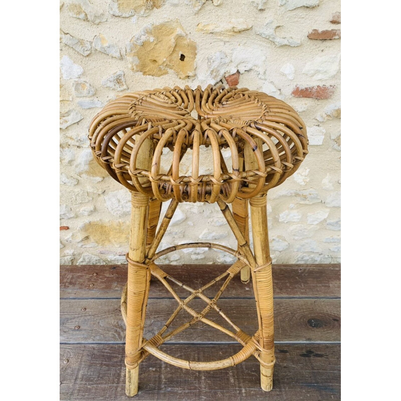 Banco de bar Vintage rattan de Franco Albini para Vittorio Bonacina, 1950