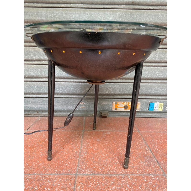 Table basse brasero vintage en verre de murano et fer, Italie 1970