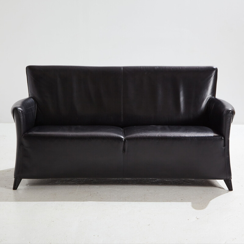 Vintage two-seater sofa in black leather by Paolo Piva for Wittmann